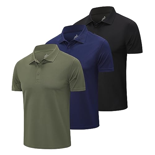 ZENGVEE 3er Pack Poloshirt Herren Kurzarm Golf Polo T Shirt Männer Atmungsaktives Schnelltrocknend Tshirt Men Casual Sport Schnell Trocknendes Outdoor Collared Hemd Sommer(1223-Black Nave Green-2XL) von ZENGVEE