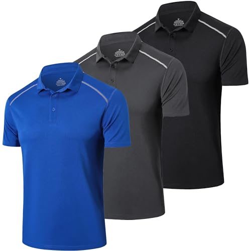 ZENGVEE 3er Pack Poloshirt Herren Kurzarm Golf Tshirts Atmungsaktives Casual Sport Outdoor Polo Shirts Männer Sommer T-Shirt Tennis（0507-Black Grey Blue-S） von ZENGVEE