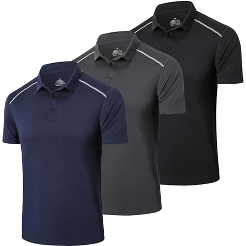 ZENGVEE 3er Pack Poloshirt Herren Kurzarm Golf Tshirts Atmungsaktives Casual Sport Outdoor Polo Shirts Männer Sommer T-Shirt Tennis（0507-Black Grey Navy-S） von ZENGVEE