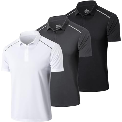 ZENGVEE 3er Pack Poloshirt Herren Kurzarm Golf Tshirts Atmungsaktives Casual Sport Outdoor Polo Shirts Männer Sommer T-Shirt Tennis（0507-Black Grey White-L） von ZENGVEE