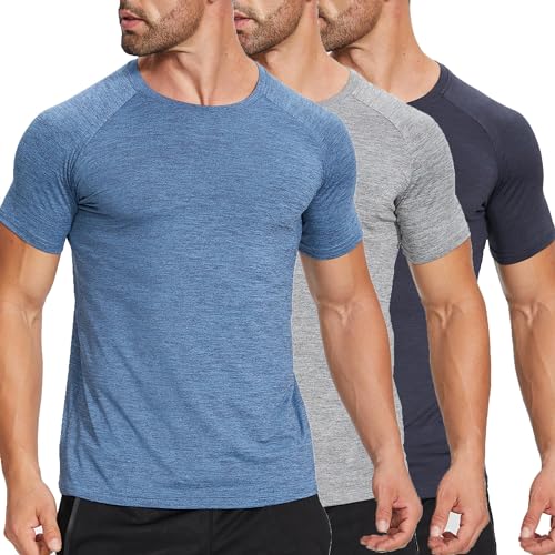 ZENGVEE 3er Pack Slim Fit Fitness T-Shirt Herren Sport Tshirts Funktionsshirt Schnelltrocknend Atmungsaktive Bodybuilding Shirt Workout Gym Trainingsshirt（320-Black Grey Blue-M） von ZENGVEE