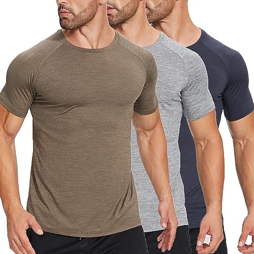 ZENGVEE 3er Pack Slim Fit Fitness T-Shirt Herren Sport Tshirts Funktionsshirt Schnelltrocknend Atmungsaktive Bodybuilding Shirt Workout Gym Trainingsshirt（320-Black Grey Green-L） von ZENGVEE