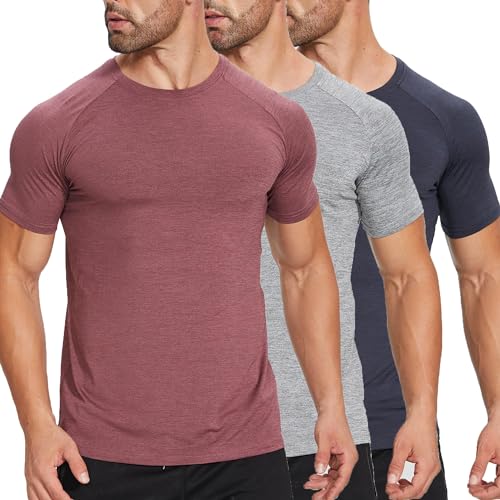 ZENGVEE 3er Pack Slim Fit Fitness T-Shirt Herren Sport Tshirts Funktionsshirt Schnelltrocknend Atmungsaktive Bodybuilding Shirt Workout Gym Trainingsshirt（320-Black Grey Red-L） von ZENGVEE