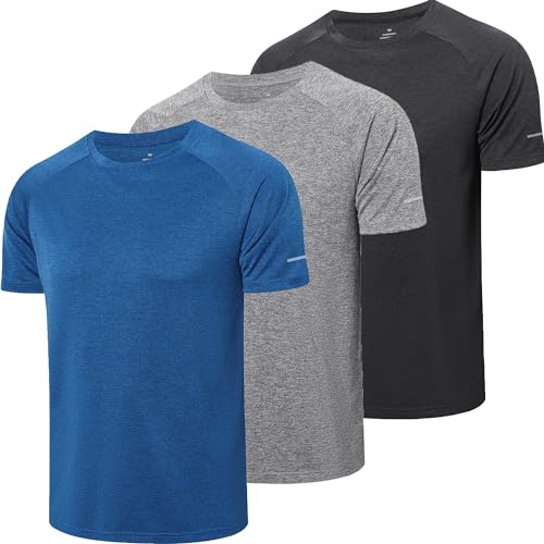 ZENGVEE 3er Pack Sport Tshirts Herren Funktionsshirt Sport Shirt Männer Schnelltrocknend Atmungsaktiv Sportshirt Laufshirt Kurzarm Trainingsshirt(521-Black Gray Blue-2XL) von ZENGVEE