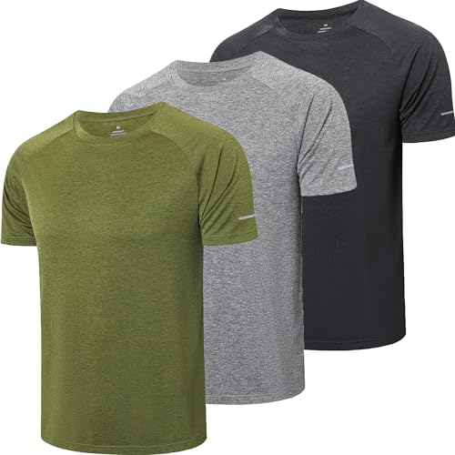 ZENGVEE 3er Pack Sport Tshirts Herren Funktionsshirt Sport Shirt Männer Schnelltrocknend Atmungsaktiv Sportshirt Laufshirt Kurzarm Trainingsshirt(521-Black Gray Green-XL) von ZENGVEE