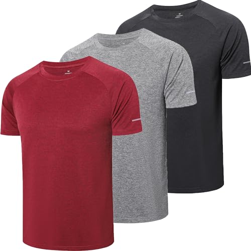 ZENGVEE 3er Pack Sport Tshirts Herren Funktionsshirt Sport Shirt Männer Schnelltrocknend Atmungsaktiv Sportshirt Laufshirt Kurzarm Trainingsshirt(521-Black Gray Red-2XL) von ZENGVEE