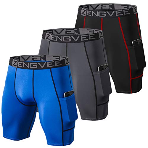 ZENGVEE 3er Pack Sport Unterhosen männer Laufhose Herren Kurz Schnelltrocknendes Kurze Hosen Herren Sport mit Seitentaschen Tights Sport Unterwäsche Herren(Gray Black Blue-2XL) von ZENGVEE