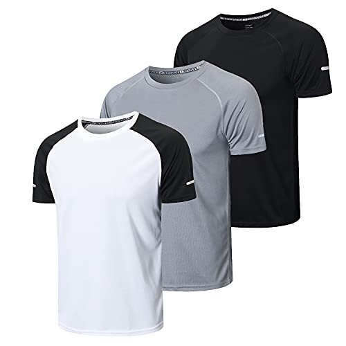 ZENGVEE 3er Pack Sport Tshirts Herren Laufshirt Kurzarm Schnelltrocknend Atmungsaktiv Sport Shirt Männer Sportshirt Herren Kurzarm Trainingsshirt Herren(5286-Black Gray White-S) von ZENGVEE