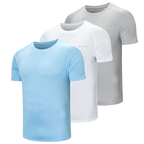 ZENGVEE 3er Pack UV Shirt Herren Rashguard UPF 50+ UV Schutz Shirt Schwimmshirt Herren Lässig Sonnenschutz Sport Tshirt Männer Atmungsaktiv für Outdoor Wasser Surfen Schwimmen(0818-BlueGrayWhite-2XL) von ZENGVEE