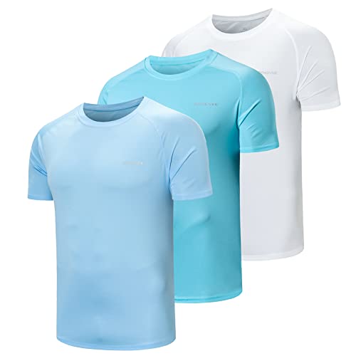 ZENGVEE 3er Pack UV Shirt Herren Rashguard UPF 50+ UV Schutz Shirt Schwimmshirt Herren Lässig Sonnenschutz Sport Tshirt Männer Atmungsaktiv für Outdoor Wasser Surfen Schwimmen (0818-Blue White Lake-L) von ZENGVEE