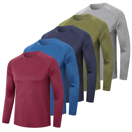 ZENGVEE 4 or 5er Pack Langarmshirts Herren SportShirts Funktionsshirt Männer Sport Tshirt Longsleeve T Shirt Atmungsaktiv Trainingsshirt Fitness Laufshirt Sweatshirt für Gym (1610-Red-L) von ZENGVEE