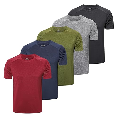 ZENGVEE 5er Pack Funktionsshirt Herren Sport Tshirts Sportshirt Herren Kurzarm Atmungsaktive Trainingsshirt Men Gym Shirt Laufshirt Männer Fitness T Shirt Herren Set（210-Black Gray Green Navy Red-XL） von ZENGVEE