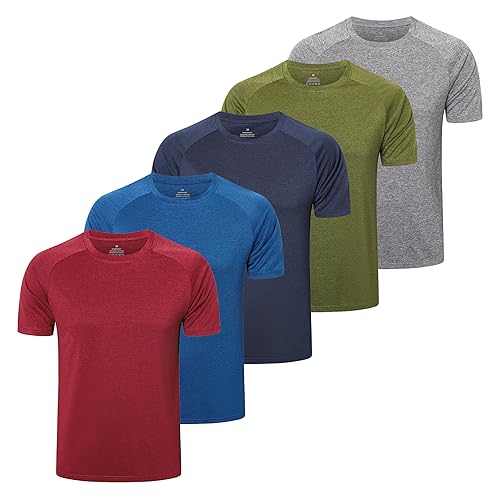 ZENGVEE 5er Pack Funktionsshirt Herren Sport Tshirts Sportshirt Herren Kurzarm Atmungsaktive Trainingsshirt Men Gym Shirt Laufshirt Männer Fitness T Shirt Herren Set（210-Grey Green Navy Blue Red-M） von ZENGVEE