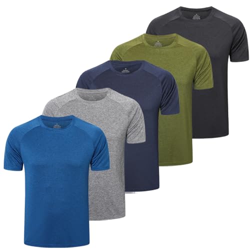 ZENGVEE 5er Pack Funktionsshirt Herren Sport Tshirts Sportshirt Herren Kurzarm Atmungsaktive Trainingsshirt Men Gym Shirt Laufshirt Männer Fitness T Shirt Herren Set（210Black Gray Green Navy Blue-L） von ZENGVEE