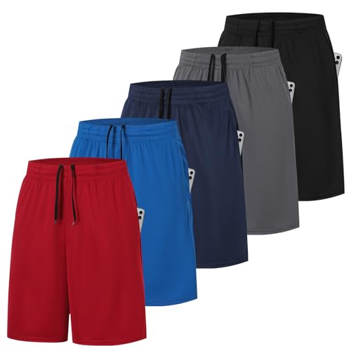 ZENGVEE 5er Pack Sporthose Herren Kurz Sport Shorts Hosen Kurze Männer Laufhose Trainingshose mit Taschen Atmungsaktives Jogginghose Gym Hose fur Basketball Fitness Outdoor Tennishose (0904-Red-S) von ZENGVEE