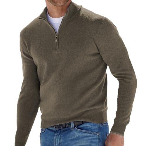 ZENGVEE Pullover Herren Fleece Winterpullover Troyer Rollkragenpullover Langarmshirt Pullover & Strickjacken für Männer Strickpullover mit Reißverschluss Basic Merino Wollpullover（CW-DE-0726-Green-2XL von ZENGVEE