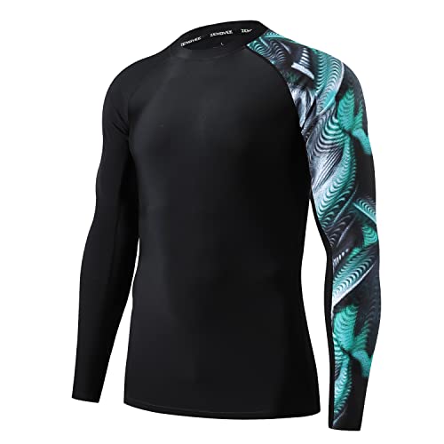 ZENGVEE Rashguard Herren UV Shirt Wasser Schwimmshirt Neopren UPF 50+ Compression Shirt UV Schutz Langarmshirt Sport Rash Vest Männer Atmungsaktiv für Surfen Schwimmen Beach(0718-BlackGreen-2XL) von ZENGVEE