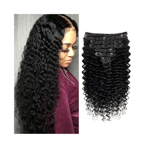 Haarverlängerungen 10–26 Zoll lockige Haarverlängerungen for schwarze Frauen, tiefe Wellen, Clip-in-Echthaarverlängerungen, 8 Stück, brasilianisches Remy-Haar, Clip-in-Haarteile Perücke(20 inches) von ZENGXJYCQINGJIANG