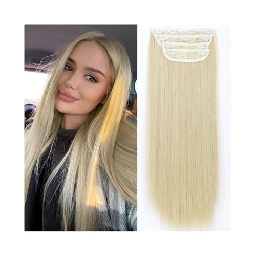 Haarverlängerungen 4 Stück/Set 61 cm langes, glattes, dickes Haarteil, Kunsthaar-Clip-in-Haarverlängerung for Frauen, 180 g, Vollkopf-Kunsthaarverlängerung mit 11 Clips Perücke(Bleach Blonde) von ZENGXJYCQINGJIANG