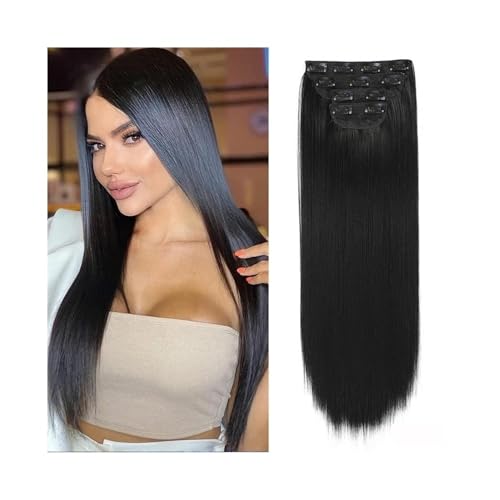 Haarverlängerungen 4 Stück/Set 61 cm langes, glattes, dickes Haarteil, Kunsthaar-Clip-in-Haarverlängerung for Frauen, 180 g, Vollkopf-Kunsthaarverlängerung mit 11 Clips Perücke(Natural Black) von ZENGXJYCQINGJIANG