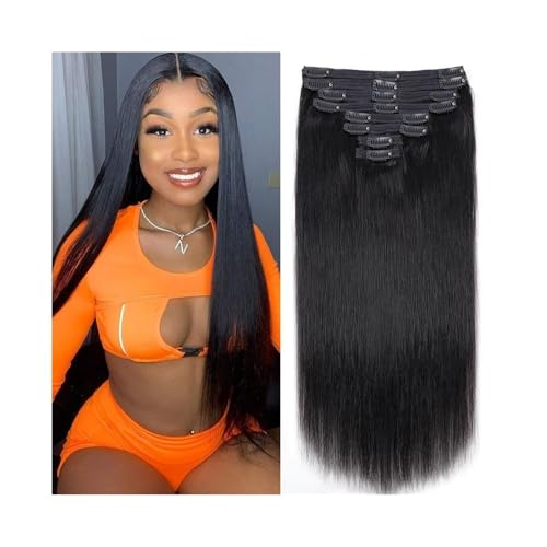Haarverlängerungen Clip-in-Haarverlängerungen for glattes Haar, Echthaar-Verlängerung for schwarze Frauen, weiches, seidiges brasilianisches Remy-Haar, Clip-in-Verlängerung, 8 Stück, 120 g Perücke(26i von ZENGXJYCQINGJIANG