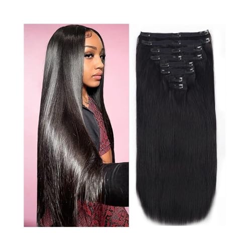 Haarverlängerungen Glatte Echthaar-Clip-in-Haarverlängerungen, brasilianische Remy-Echthaarverlängerung for Frauen, 8 Stück pro Set mit 18 Clips, Doppelschuss-Clip-in-Verlängerungen Perücke(20inches) von ZENGXJYCQINGJIANG