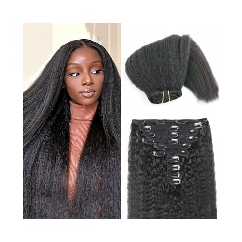 Haarverlängerungen Verworrene, gerade Clip-In-Haarverlängerungen, echtes Echthaar, Yaki-gerade Clip-Ins for schwarze Frauen, volle dicke Remy-Haarverlängerungen, 8 Stück, 120 g, mit 18 Clips Perücke(1 von ZENGXJYCQINGJIANG
