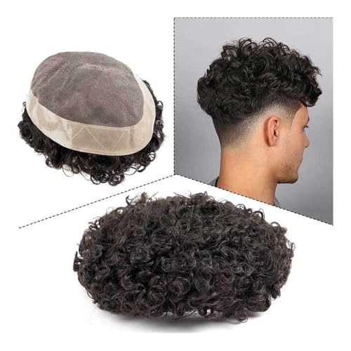 Perücke Lockiges Toupet for Männer, atmungsaktive Mono-Basis, Kapillarprothese for Männer, echtes menschliches Haar, männliche Haarprothese, 15 mm Locken, indisches Remy-Haarsystem Herrenperücke(1-Jet von ZENGXJYCQINGJIANG