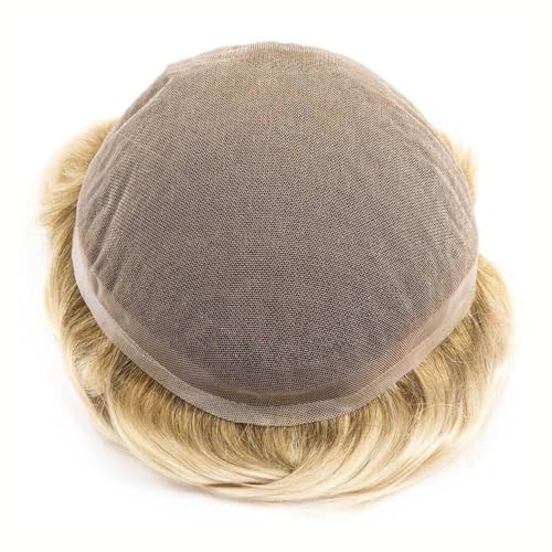 Perücke Toupet-Haar for Männer, französische Spitze mit Poly-Beschichtung um die männliche Haarprothese, Doppelknoten, atmungsaktive Spitzenbasis, Echthaar-System, Haarteil Herrenperücke von ZENGXJYCQINGJIANG