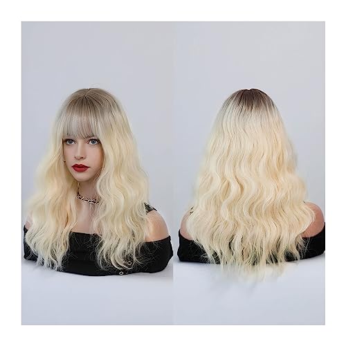 Perücken Dunkelrote Perücken for Frauen, burgunderfarbene, gewellte Perücke mit Pony, bunte synthetische Ombre-Rot-Perücke for die tägliche Party Haarersatzperücken(Ombre Platinum Blond) von ZENGXJYCQINGJIANG