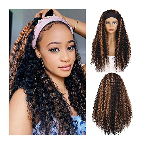 Perücken Gelockte Stirnbandperücke Highlight Synthetische Stirnbandperücke for Schwarze Frauen 28 "Lange Schwarz Gemischte Braune Synthetische Haarperücke for den täglichen Gebrauch auf Cosplay-Partys von ZENGXJYCQINGJIANG