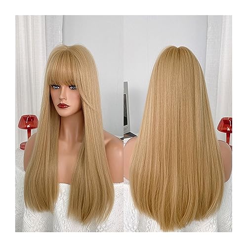 Perücken Kunsthaar for Mädchen, Cosplay und den täglichen Gebrauch, 58,4 cm lange blonde Perücke mit Pony for Frauen, lange gerade blonde Perücke Haarersatzperücken(Blonde) von ZENGXJYCQINGJIANG