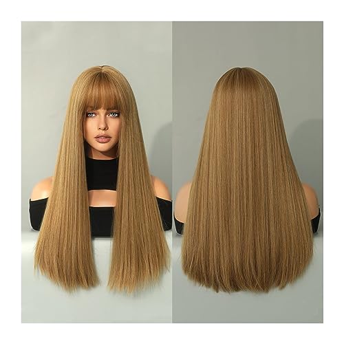 Perücken Kunsthaar for Mädchen, Cosplay und den täglichen Gebrauch, 58,4 cm lange blonde Perücke mit Pony for Frauen, lange gerade blonde Perücke Haarersatzperücken(Honey Blonde) von ZENGXJYCQINGJIANG