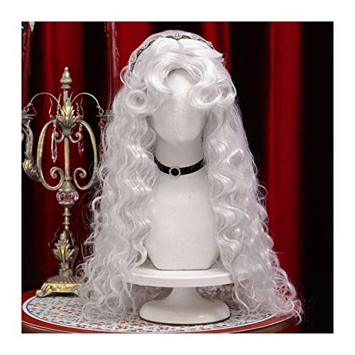 Perücken Lange lockige Perücken for Frauen Mädchen Retro Weiße Synthetische Perücken mit Pony Hitzebeständige Kunstfaserperücke for Party Cosplay und den täglichen Gebrauch Haarersatzperücken von ZENGXJYCQINGJIANG