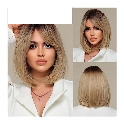 Perücken Natürliche tägliche Damenperücken mit Pony, hitzebeständig, Weihnachten, rote Perücke, kurze Bob-Synthetik-Perücke, Halloween, Cosplay Haarersatzperücken(SS167-1) von ZENGXJYCQINGJIANG