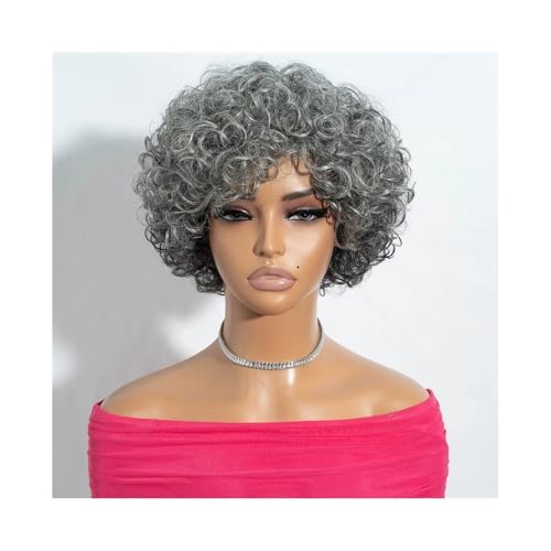 Perücken Silbergraue, kurze, gewellte Bob-Perücken aus Echthaar, maschinengefertigte Perücken for schwarze Frauen Haarersatzperücken von ZENGXJYCQINGJIANG