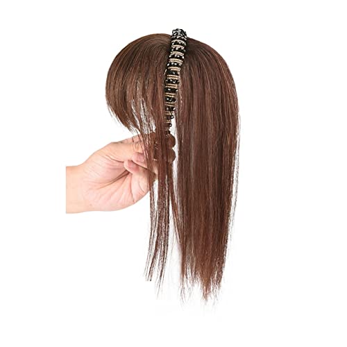 Perücken Simulation Haar Pony Perücke Stück Stirn Haarband Pony Eine Perücke Kopffüller Haarabdeckung Weißes Haar Mädchen Perücken Haarersatzperücken(Light brown straight hair-40CM) von ZENGXJYCQINGJIANG