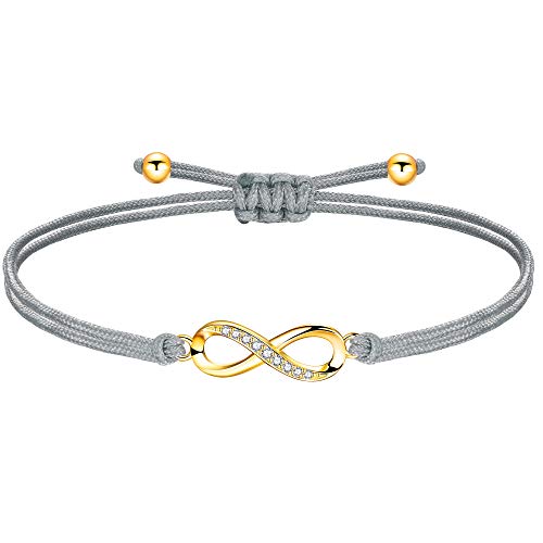 ZENI Unendlichkeitszeichen Armband Gold für Junge Mädchen, Handgefertigtes Stoffarmband Grau Verstellbar für Damen, Geburtstagsschmuck Geschenke für Kinder von ZENI