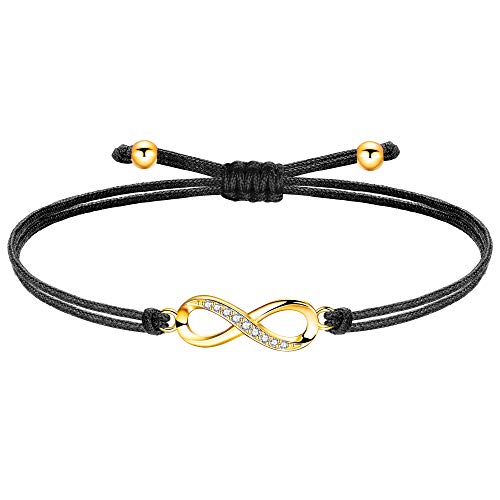 ZENI Unendlichkeitszeichen Armband Gold für Junge Mädchen, Handgefertigtes Stoffarmband Schwarz Verstellbar für Damen, Geburtstagsschmuck Geschenke für Kinder von ZENI