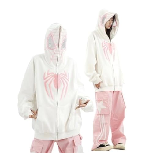 ZENMANCHEN Spider Hoodie Y2k Jacke Damen Herren Niedlicher Hoodie Oversized Full Zip Up Graphic Hoodies Kawaii Hip Hop Sweatshirt, 6-weiß, M von ZENMANCHEN