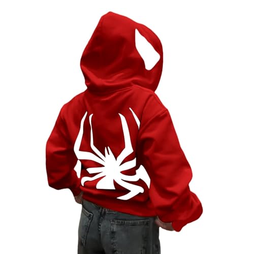 ZENMANCHEN Y2k Hoodie Herren Damen Spider Full Zip Hoodie Y2k Jacke Hip Hop Ästhetische Grafik Hoodies Gothic Emo Grunge Hoodie, Rot/Ausflug, einfarbig (Getaway Solids), Small von ZENMANCHEN