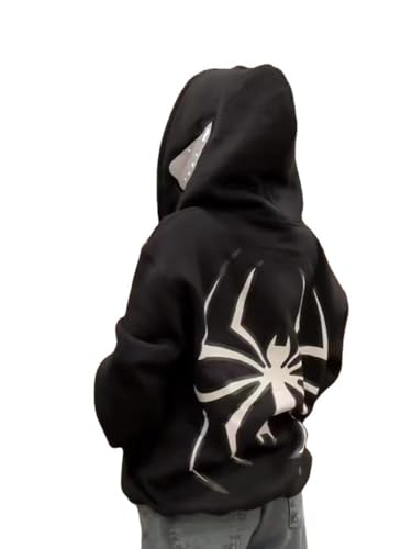 ZENMANCHEN Y2k Hoodie Herren Damen Spider Full Zip Hoodie Y2k Jacke Hip Hop Ästhetische Grafik Hoodies Gothic Emo Grunge Hoodie, Schwarz, Größe XL von ZENMANCHEN