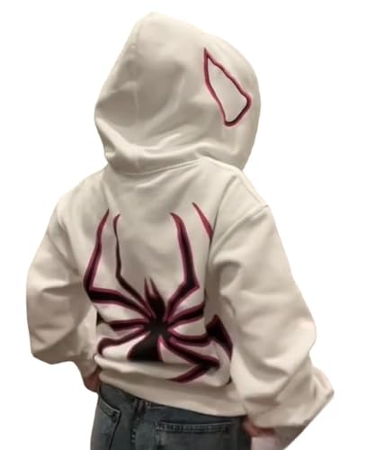 ZENMANCHEN Y2k Hoodie Herren Damen Spider Full Zip Hoodie Y2k Jacke Hip Hop Ästhetische Grafik Hoodies Gothic Emo Grunge Hoodie, Weiss/opulenter Garten, M von ZENMANCHEN