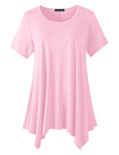 ZENNILO Tunika Tops für Frauen Übergröße Kurzarm Unregelmäßiger Saum Asymmetrisch Lose T-Shirts - Pink - 5X von ZENNILO