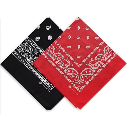 ZENO 2 Pack Bandana – 100% Baumwolle & Natürliche Fasern – Halstuch Ohne Polyester – Hochwertig, Weich, Langlebig & Waschmaschinenfest – Bandana Herren & Damen – Unisex & Kinder - Rot & Schwarz von ZENO