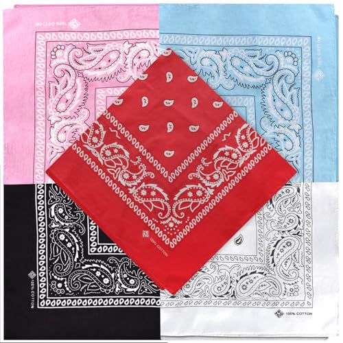 ZENO 5 Pack Gemischte Farben Bandana – 100% Baumwolle & Natürliche Fasern – Halstuch Ohne Polyester – Hochwertig, Weich, Langlebig & Waschmaschinenfest – Bandana Herren & Damen – Unisex & Kinder von ZENO