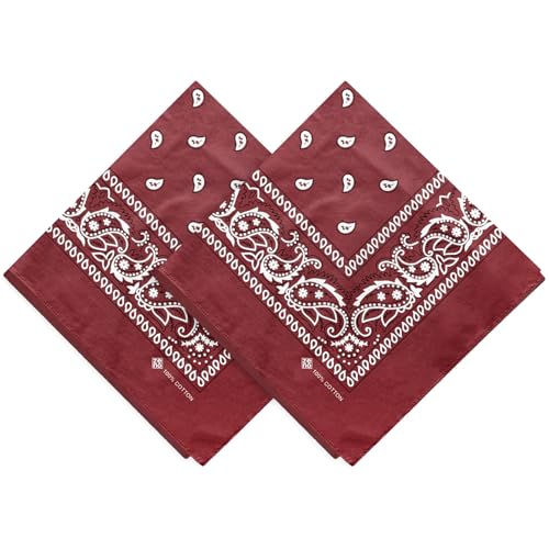 ZENO Dunkelrot Bandana – 100% Baumwolle & Natürliche Fasern – Dunkelrot Halstuch Ohne Polyester – Hochwertig, Weich, Langlebig & Waschmaschinenfest – Bandana Herren & Damen – Unisex & Kinder - 2 Pack von ZENO