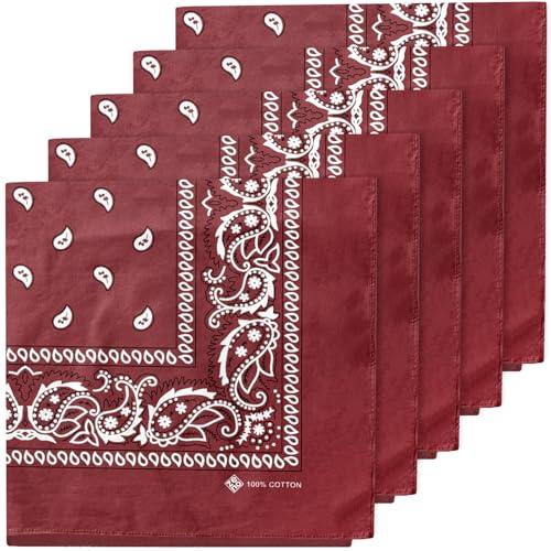 ZENO Dunkelrot Bandana – 100% Baumwolle & Natürliche Fasern – Dunkelrot Halstuch Ohne Polyester – Hochwertig, Weich, Langlebig & Waschmaschinenfest – Bandana Herren & Damen – Unisex & Kinder - 5 Pack von ZENO