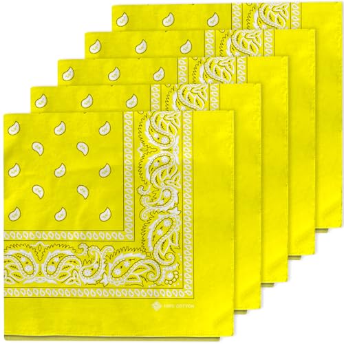 ZENO Gelb Bandana – 100% Baumwolle & Natürliche Fasern – Gelb Halstuch Ohne Polyester – Hochwertig, Weich, Langlebig & Waschmaschinenfest – Bandana Herren & Damen – Unisex & Kinder - 5 Pack von ZENO