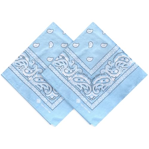 ZENO Hellblau Bandana – 100% Baumwolle & Natürliche Fasern – Hellblau Halstuch Ohne Polyester – Hochwertig, Weich, Langlebig & Waschmaschinenfest – Bandana Herren & Damen – Unisex & Kinder - 2 Pack von ZENO